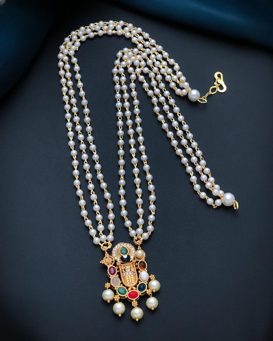 Navaratna Balaji Pendant With Pearl Chain