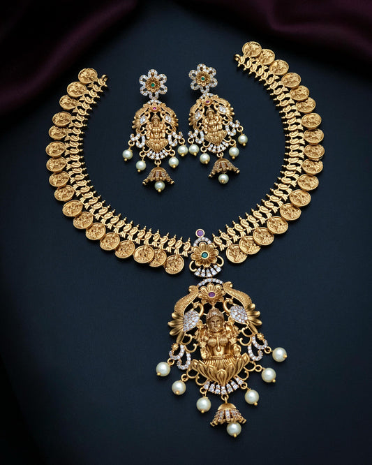 Lakshmi Necklace With Coin With Earrings