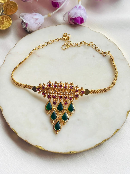 Premium Gold Plated Palakka With Pink Ad Stone Choker