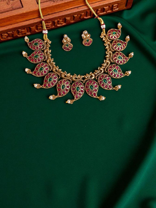 Multi Colour Kemp Mango Necklace With Earrings