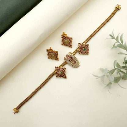 AD Kemp Thiruman Shankh Chakra  Necklace Set