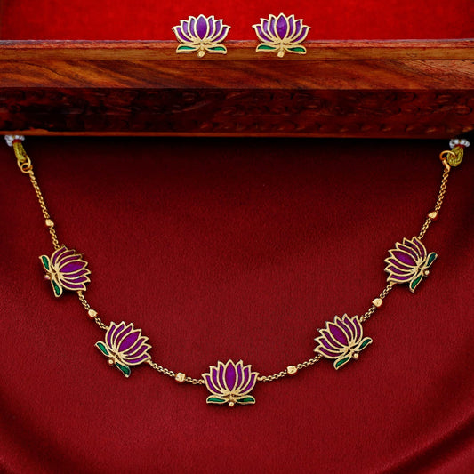 Premium Lotus Choker With Earrings (Purple)