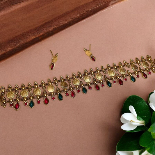 Coin X Nagapadam Multi Colour Necklace With Earrings