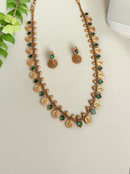 Premium Long Haram With Coin x Green Nagapadam With Earrings