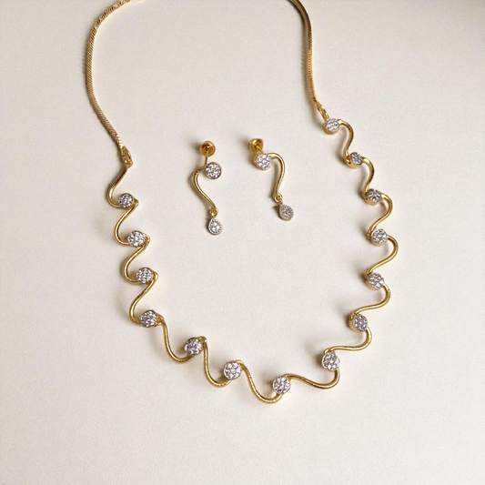 Golden Wave AD Necklace With Earrings