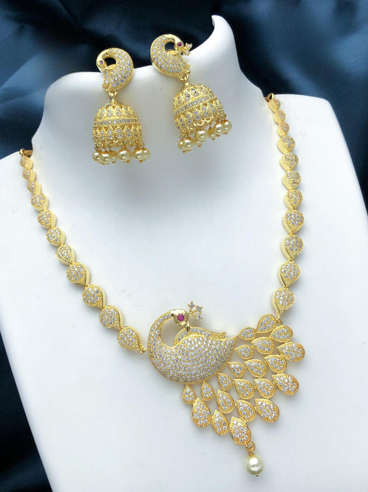 Preamium Gold plated Ad Necklace With white Peacock